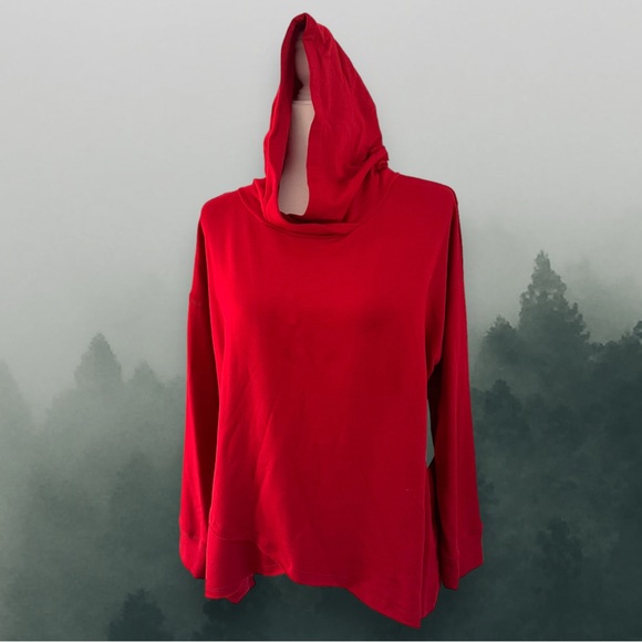 NWT Karen Kane Red Running Wild Crossover Hem Hoodie Hood Size XS - Picture 2 of 7